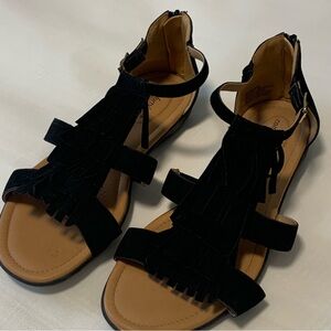 Black Suede Fringe Sandals 9.5 WW